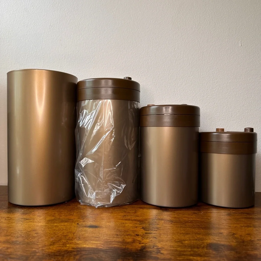 VTG Free Form 4-Piece Coffee Vacuum Container Set - Model CAFE-1401 - Brown/Gold